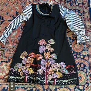 Ferraga A line Black dress embroidered LS XL